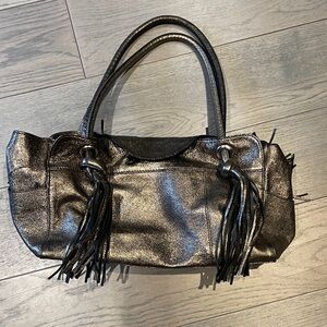 Vera Pelle Shimmering Black Fringe Shoulder Bag